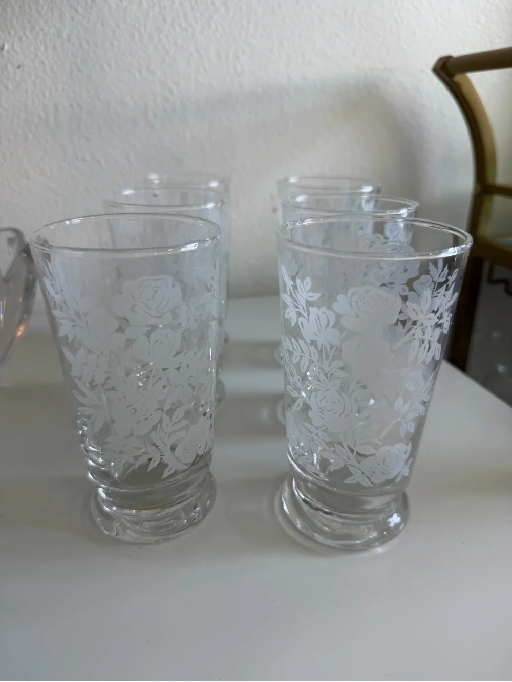 Mid-Century Vintage Libbey Glass Company White Roses Tumbler Glasses - Set of 6
